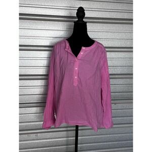 St. John's Bay Women's PXL Pink Cotton Gauze Henley Long Sleeve Blouse Top India